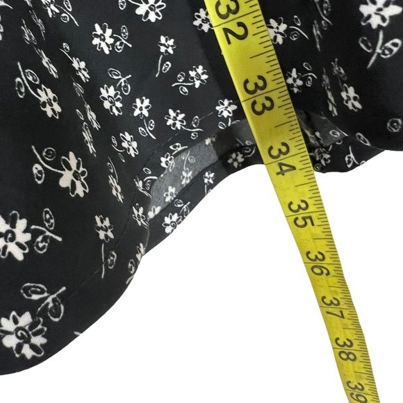 Vintage 90s Black White Micro Floral Short Sleeve Collared Knee Length Dress Sma - Picture 6 of 9